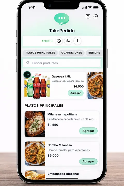 Demo de takepedido mostrando la tienda en un celular