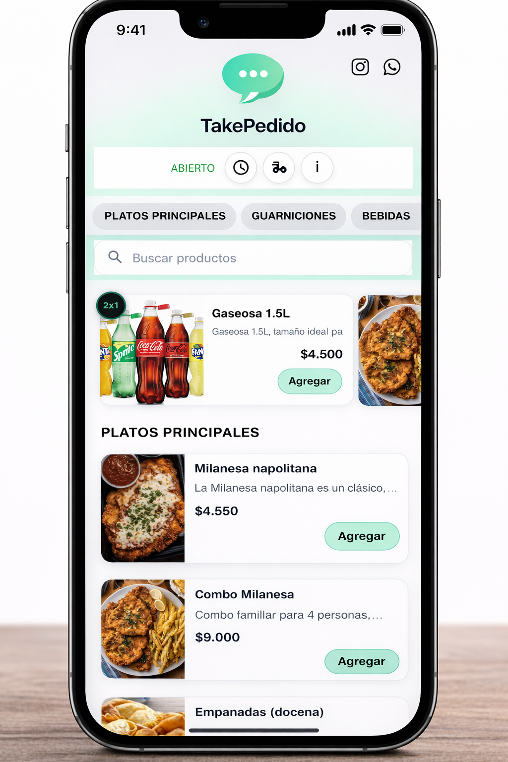 Demo de takepedido mostrando la tienda en un celular